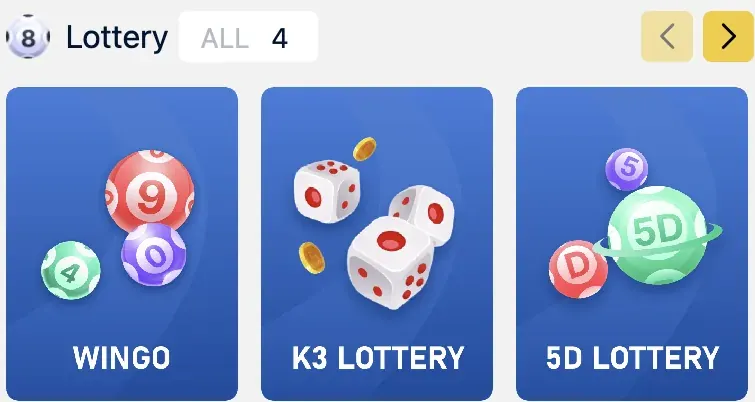 in999 lottery section showing Wingo, K3 Lottery, and 5D Lottery game cards