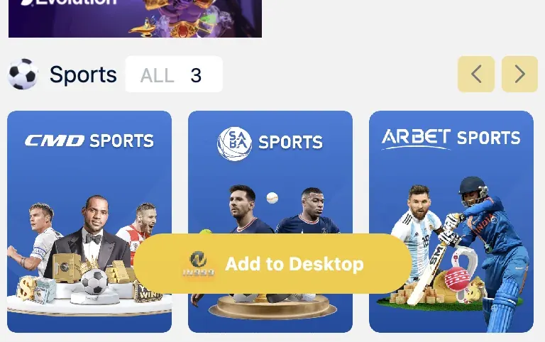 in999 Sports section with CMD Sports, SABA Sports, and ARBET Sports providers